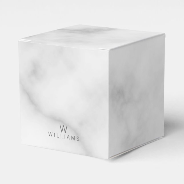 White Marble with Personalized Monogram and Name Favor Box (Front Side)