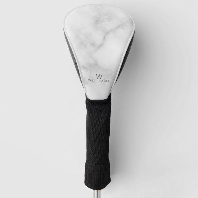 White Marble with Personalized Monogram and Name Golf Head Cover (Front)