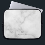 White Marble with Personalized Monogram and Name Laptop Sleeve<br><div class="desc">White Marble with Personalized Monogram and Name Gift
featuring monogram and name in grey modern sans serif font style on white marble background.</div>
