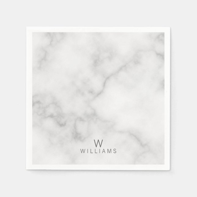 White Marble with Personalized Monogram and Name Napkin (Front)