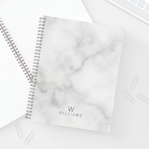 White Marble with Personalized Monogram and Name Notebook