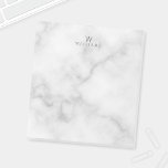 White Marble with Personalized Monogram and Name Notepad<br><div class="desc">Add a touch of unique style to your desk with this Classy Elegant White Marble Pattern Notepad
featuring monogram and name in grey modern sans serif font style on white marble background.</div>