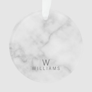 White Marble with Personalized Monogram and Name Ornament