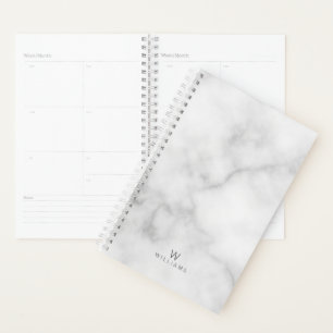 White Marble with Personalized Monogram and Name Planner
