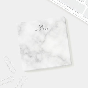 White Marble with Personalized Monogram and Name Post-it Notes