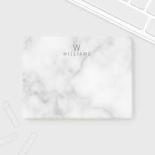 White Marble with Personalized Monogram and Name Post-it Notes