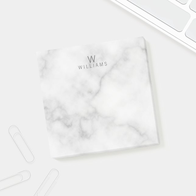 White Marble with Personalized Monogram and Name Post-it Notes (Creator Uploaded)