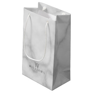 White Marble with Personalized Monogram and Name Small Gift Bag