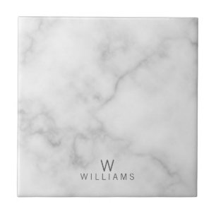 White Marble with Personalized Monogram and Name Tile