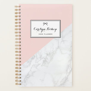 White Marble with Pink Accent Personalized Planner