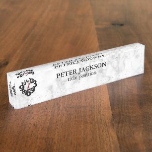 White Marbled With Clock Nameplate
