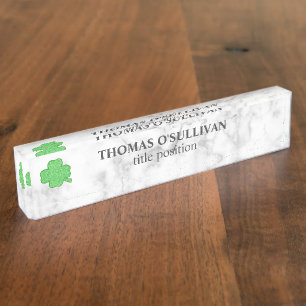 White Marbled With Clover Nameplate
