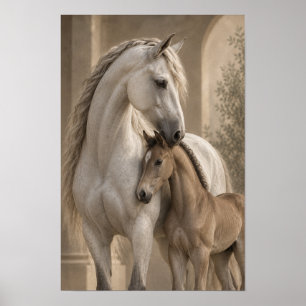 White Mare and Foal Equestrian Portrait Wall Art