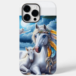 White mare and foal under the moon Case-Mate iPhone 14 pro max case