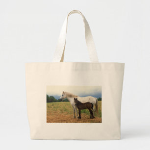 White Mare with Bay Foal Large Tote Bag