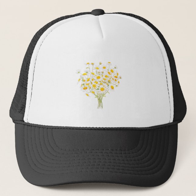 white Margaret daisy watercolor and ink bouquet Trucker Hat (Front)