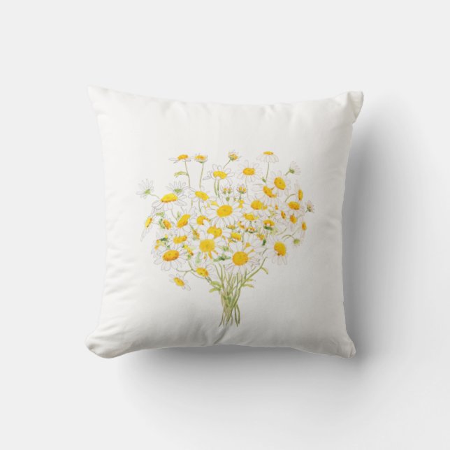 white Margaret daisy  watercolor throw pillow (Front)