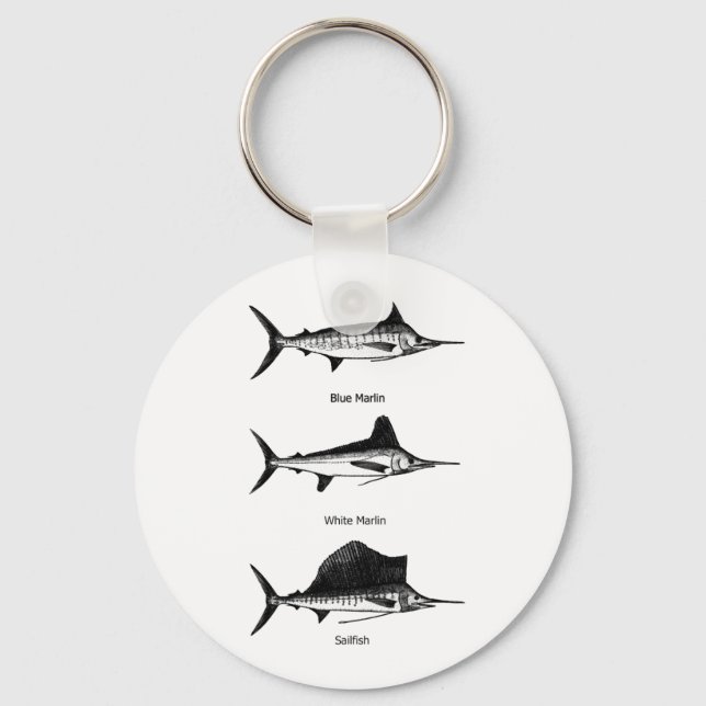 White Marlin - Blue Marlin - Sailfish Logo Keychain (Front)