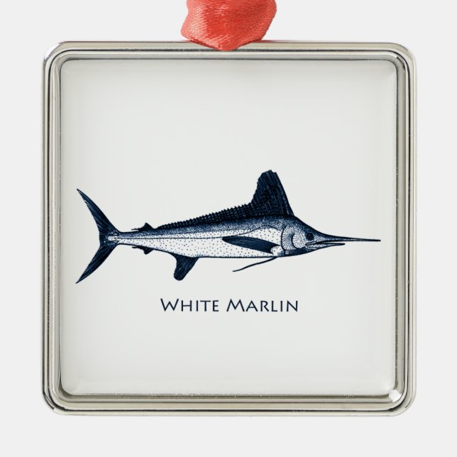 White Marlin Logo Metal Ornament (Front)
