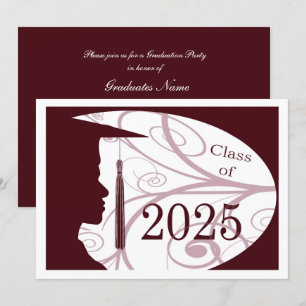 White/Maroon Man Silhouette 2025 Graduation Party Invitation