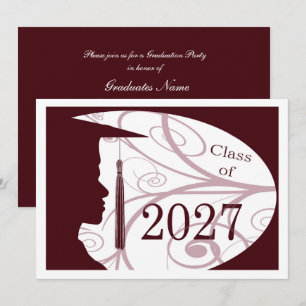 White/Maroon Man Silhouette 2027 Graduation Party Invitation