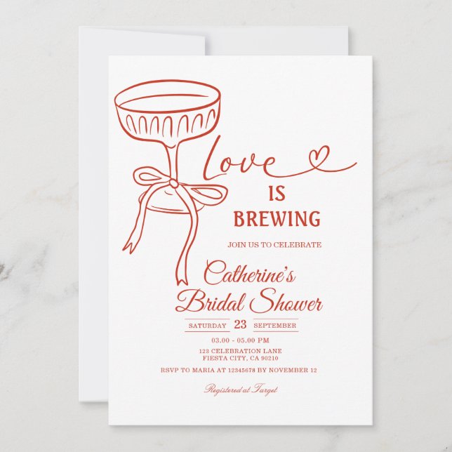 White Martini Bridal Shower Love Is Brewing Theme Invitation (Front)