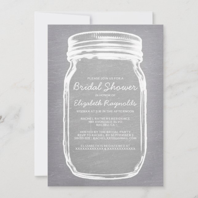 White Mason Jar Bridal Shower Invitations (Front)