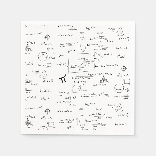 White Math Equations Graphics Formulas Pattern Napkin (Front)