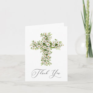 White Meadow wildflower cross Religious Thank You Invitation