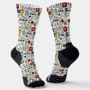 White Medical Field Print Athletic  Socks