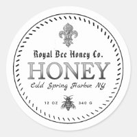White Medieval Fleur De Lis Honey Label with Bee