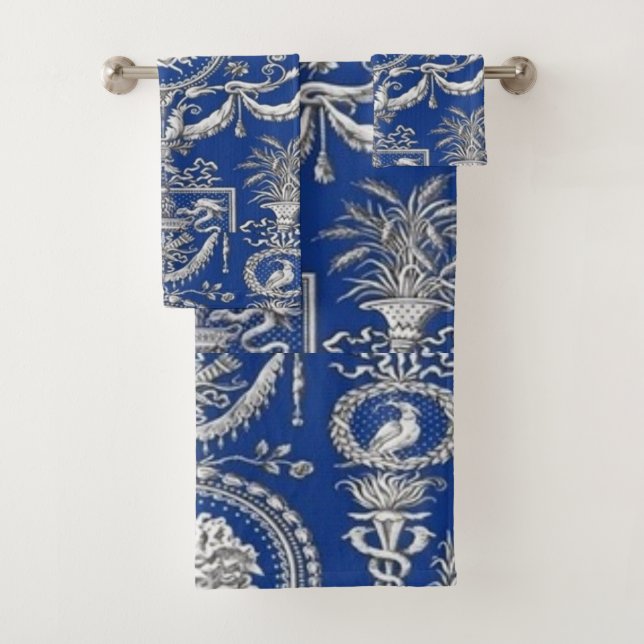White Medusa on Ionian Blue Guest / Gift Bath Towel Set (Insitu)