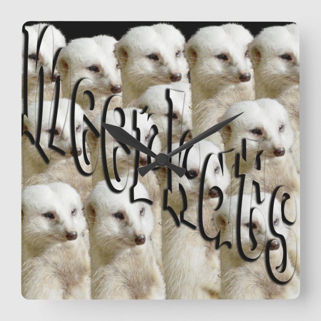 White Meerkat Army, Square Wall Clock (Front)
