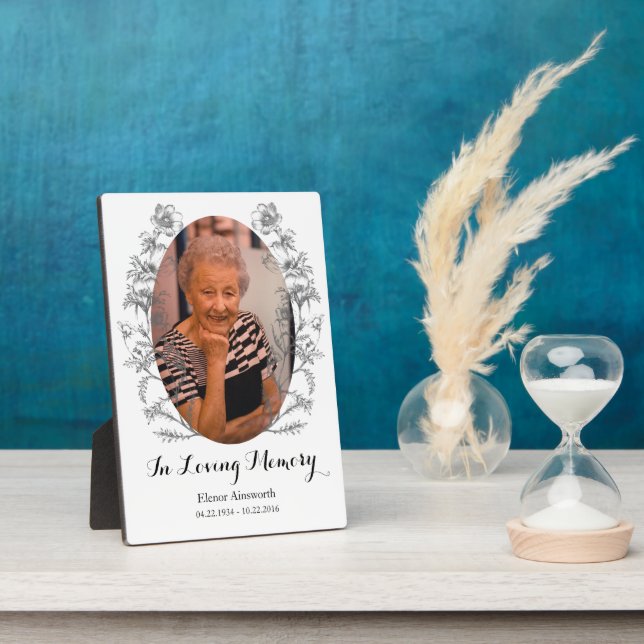 White Memorial Photo Plaque Vintage Flower (Side)