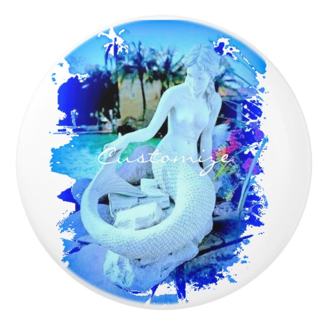 White Mermaid Sitting Thunder_Cove Ceramic Knob (Front)