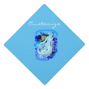 White Mermaid Sitting Thunder_Cove Graduation Cap Topper