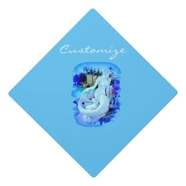 White Mermaid Sitting Thunder_Cove Graduation Cap Topper (Front)