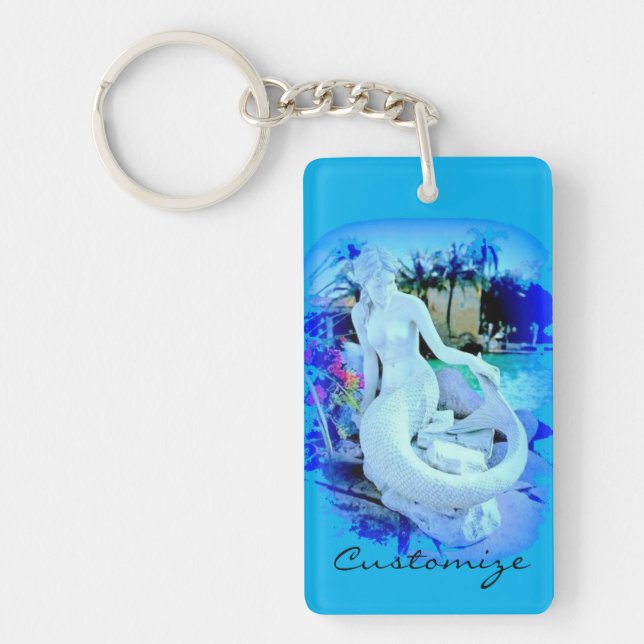 White Mermaid Sitting Thunder_Cove Keychain (Front)