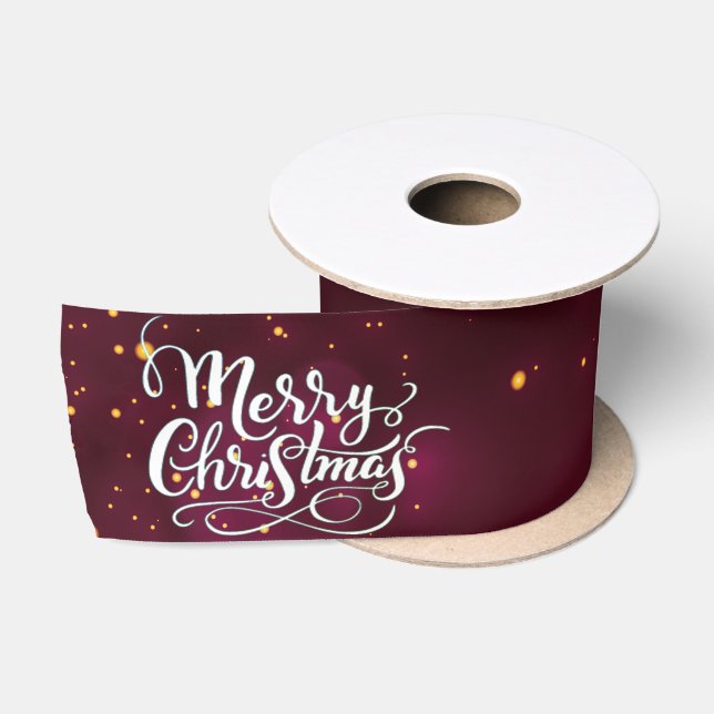 White  Merry Christmas,Burgundy Christmas Satin Ribbon (Spool)