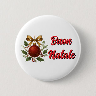 White Merry Christmas Button - Buon Natale