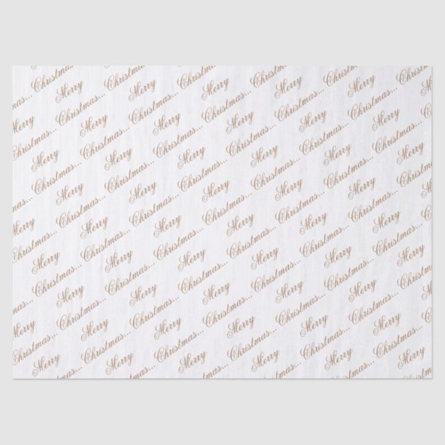 White "Merry Christmas" Gold Script  Tissue Paper (Front)