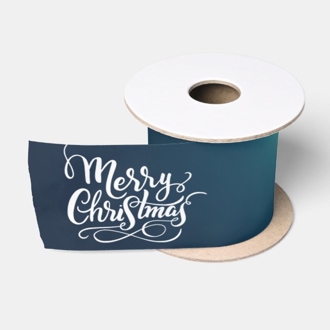 White  Merry Christmas, Green Christmas Satin Ribbon (Spool)