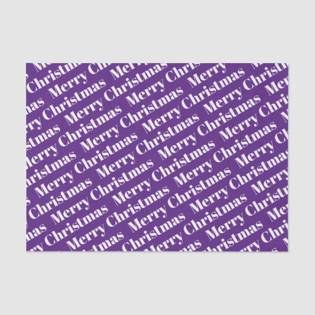 White Merry Christmas on purple holiday Tissue Paper (Front)