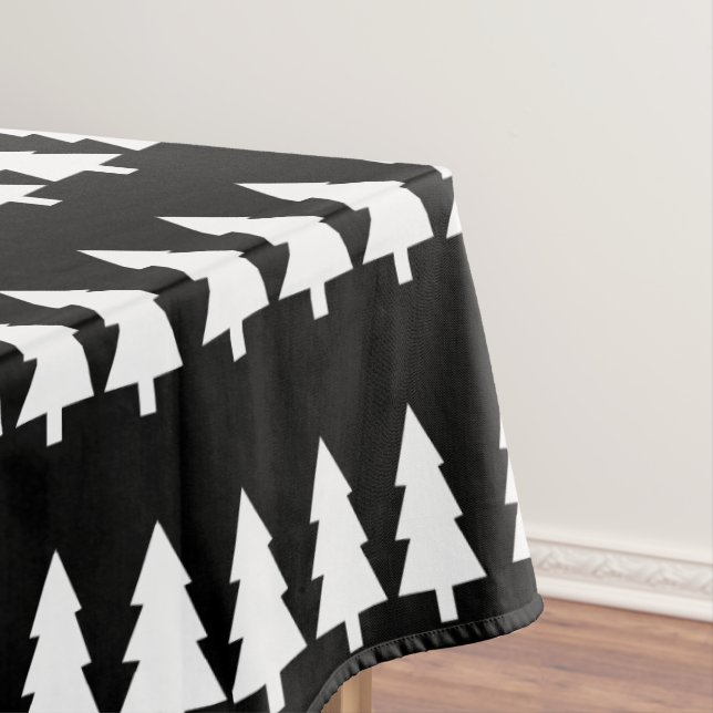 White Merry Christmas Trees Black Tablecloth (In Situ)