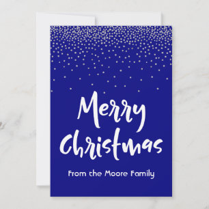 White Merry Christmas w/ Navy & Silver Confetti 2 Holiday Card
