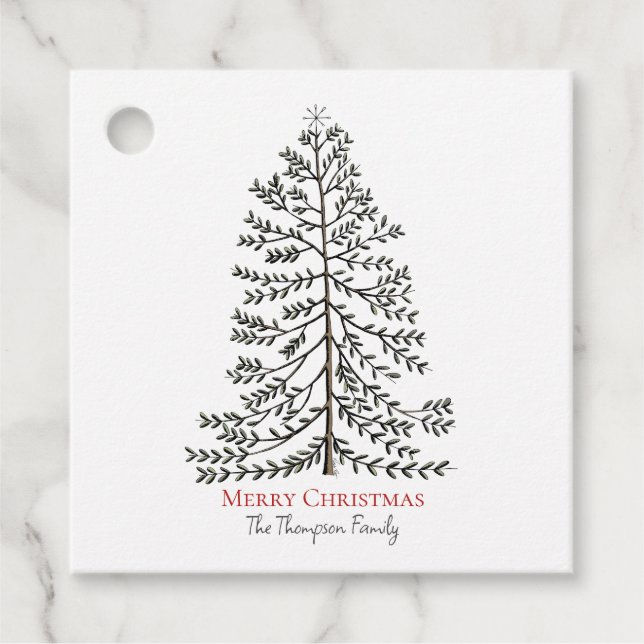 White Merry Christmas Xmas Tree Gift Tag (Front)