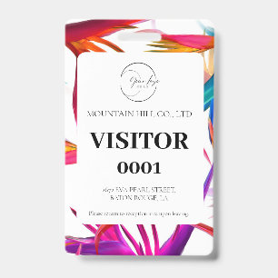White Messy Tropical Colourful Visitor Card Badge
