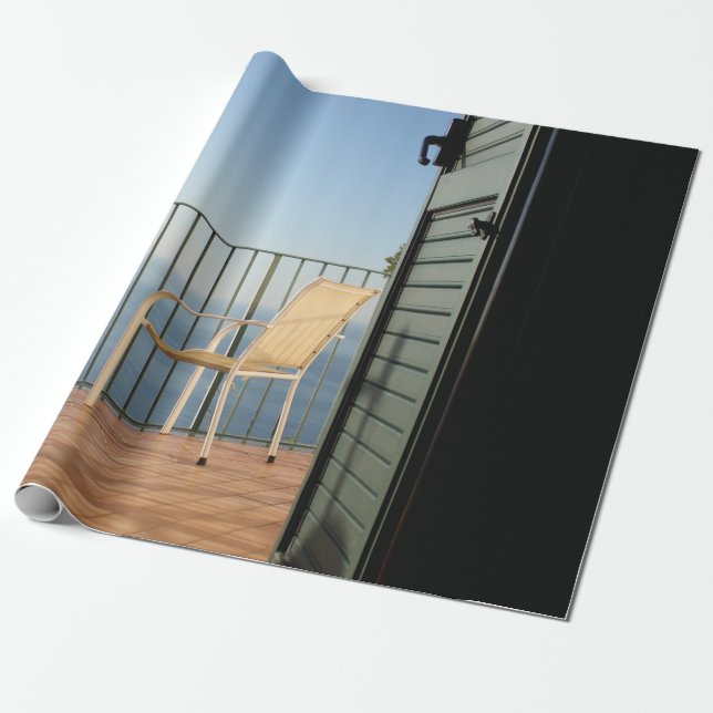 White metal armchair beside fence in the morning wrapping paper (Unrolled)