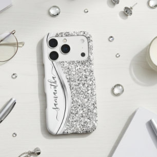 White Metallic Glitter Handwritten Monogram