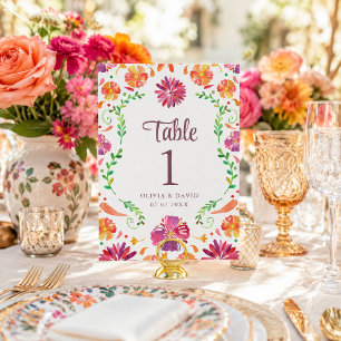 White Mexican Floral Fiesta Wedding Table Number